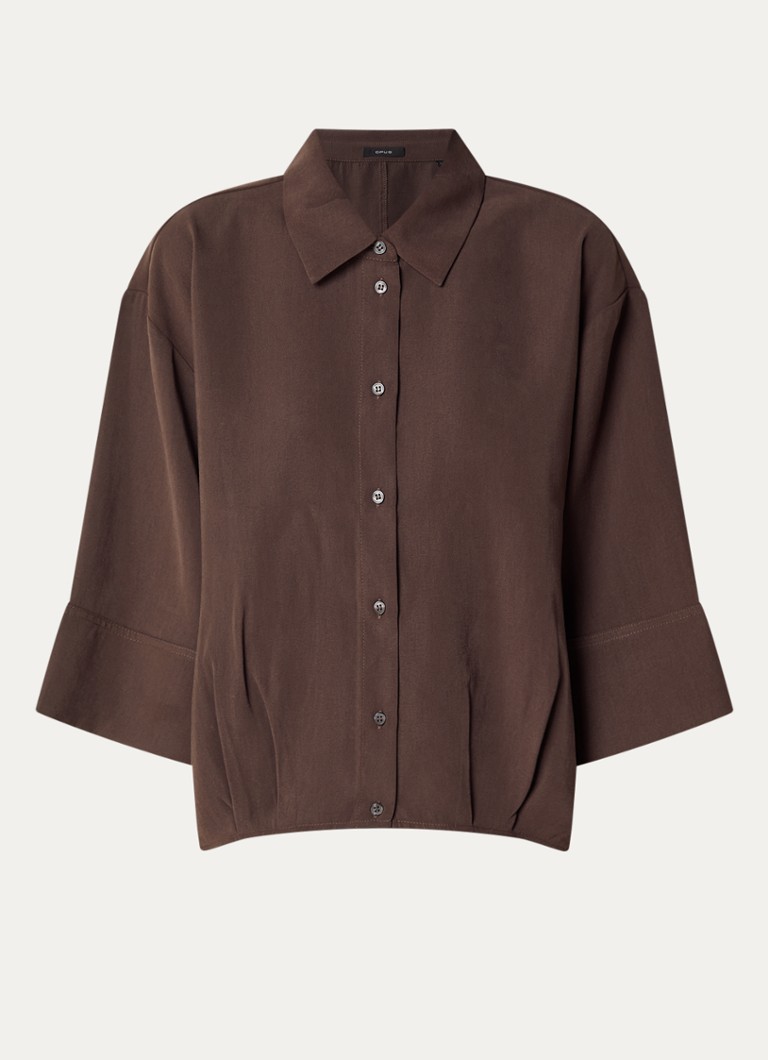 OPUS Dames Fotori blouse met plooidetail in de kleur Donkerbruin, maat: 44
