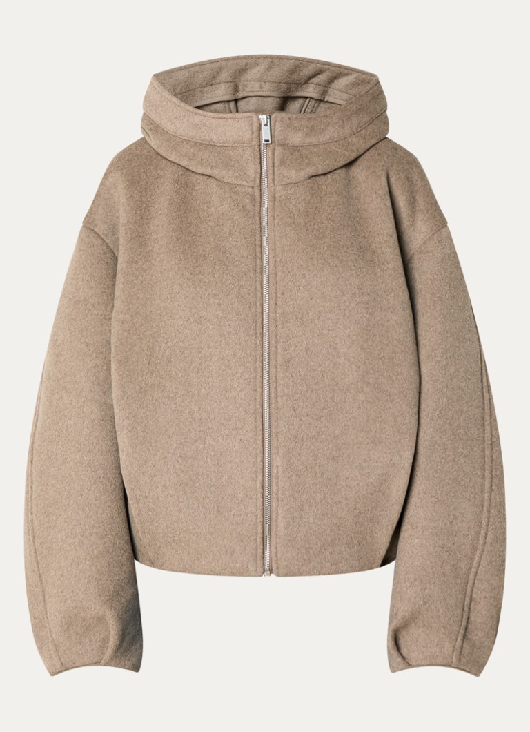 OPUS Dames Halenso jack in wolblend met capuchon in de kleur Donkerbeige, maat: 34