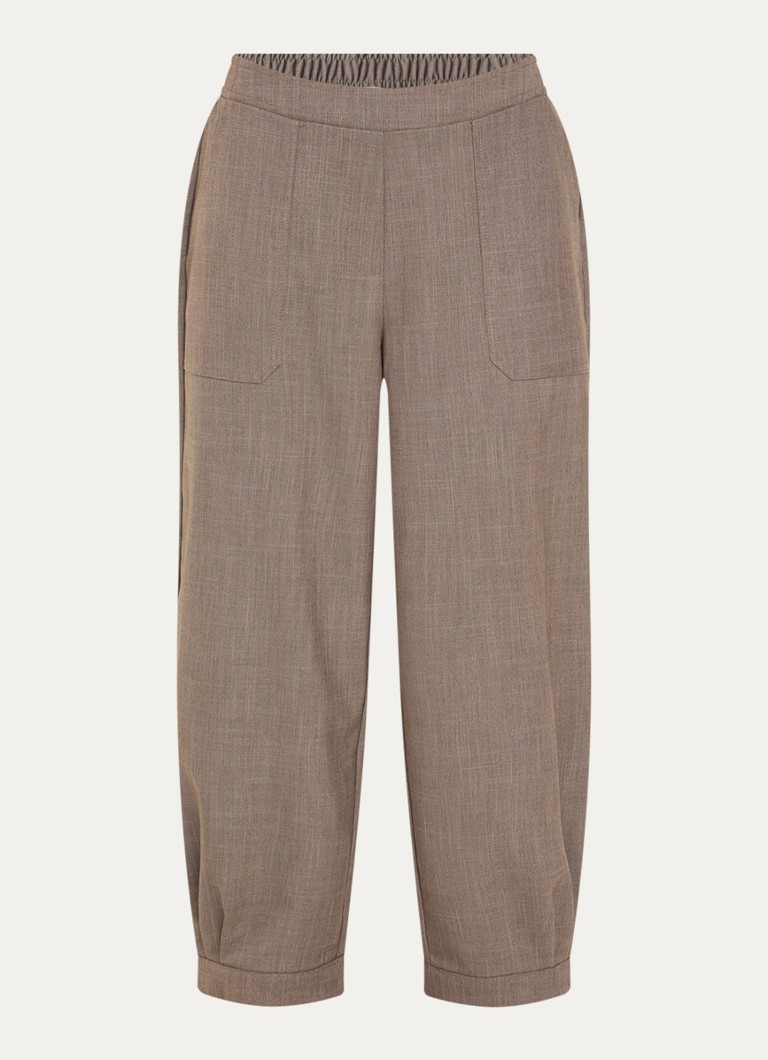 OPUS Dames Myha mid waist tapered fit chino met opgestikte zakken in de kleur Lichtbruin, maat: 40
