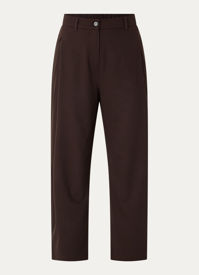 OPUS Dames Myhi high waist tapered fit pantalon met steekzakken in de kleur Donkerbruin, maat: 44