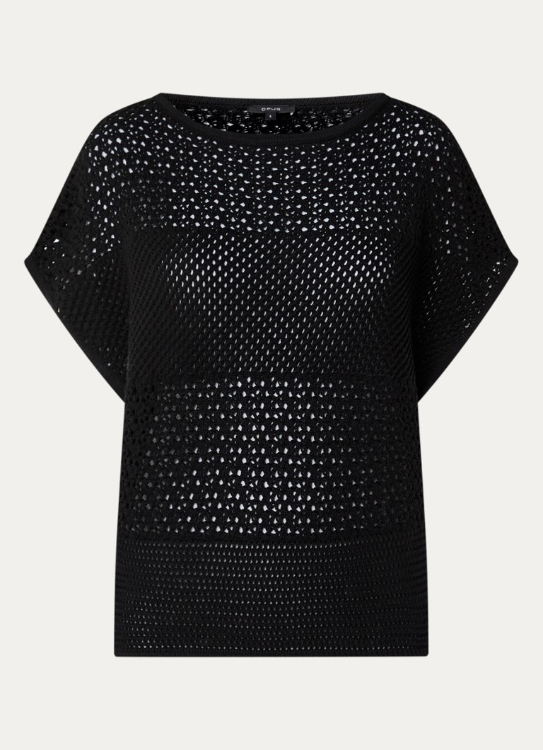 OPUS Dames Polliva semi-transparante top met boothals in de kleur Zwart, maat: S