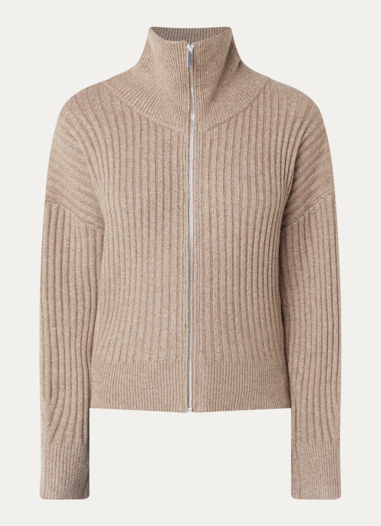 OPUS Dames Dodesa ribgebreid vest in wolblend in de kleur Donkerbeige, maat: 38