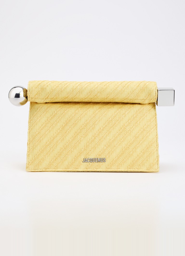 Jacquemus Dames La Pochette Rond Carré clutch met leren details en logo in de kleur Lichtgeel, maat: O/S