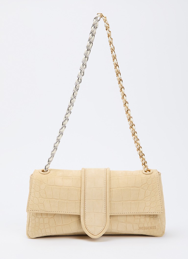 Jacquemus Dames Le Bambino crossbodytas van kalfssuède met crocostructuur in de kleur Beige, maat: O/S
