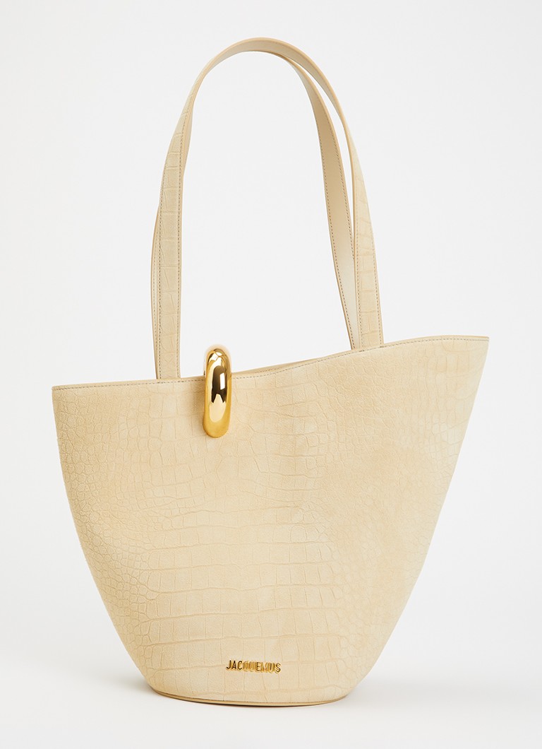 Jacquemus Dames Le Bambola schoudertas van kalfssuède met crocostructuur in de kleur Beige, maat: O/S