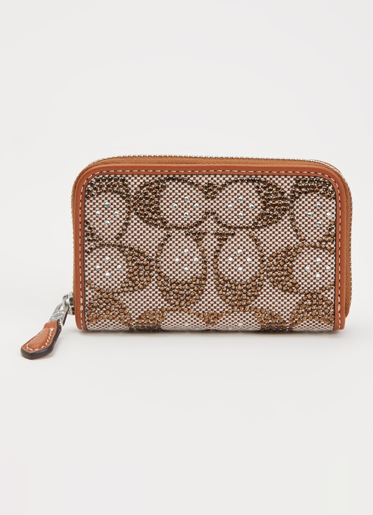 Coach Dames Small pasjeshouder met logoprint en strass in de kleur Kastanjebruin, maat: 1SZ