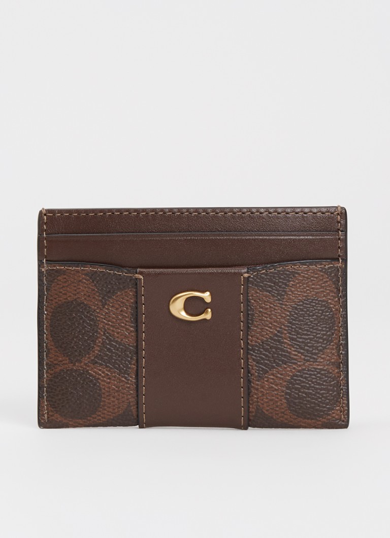 Coach Dames Pasjeshouder van kalfsleer met logoprint in de kleur Donkerbruin, maat: 1SZ