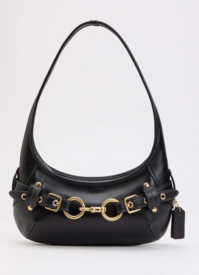 Coach Dames Belted Ergo 26 schoudertas van leer in de kleur Zwart, maat: 1SZ