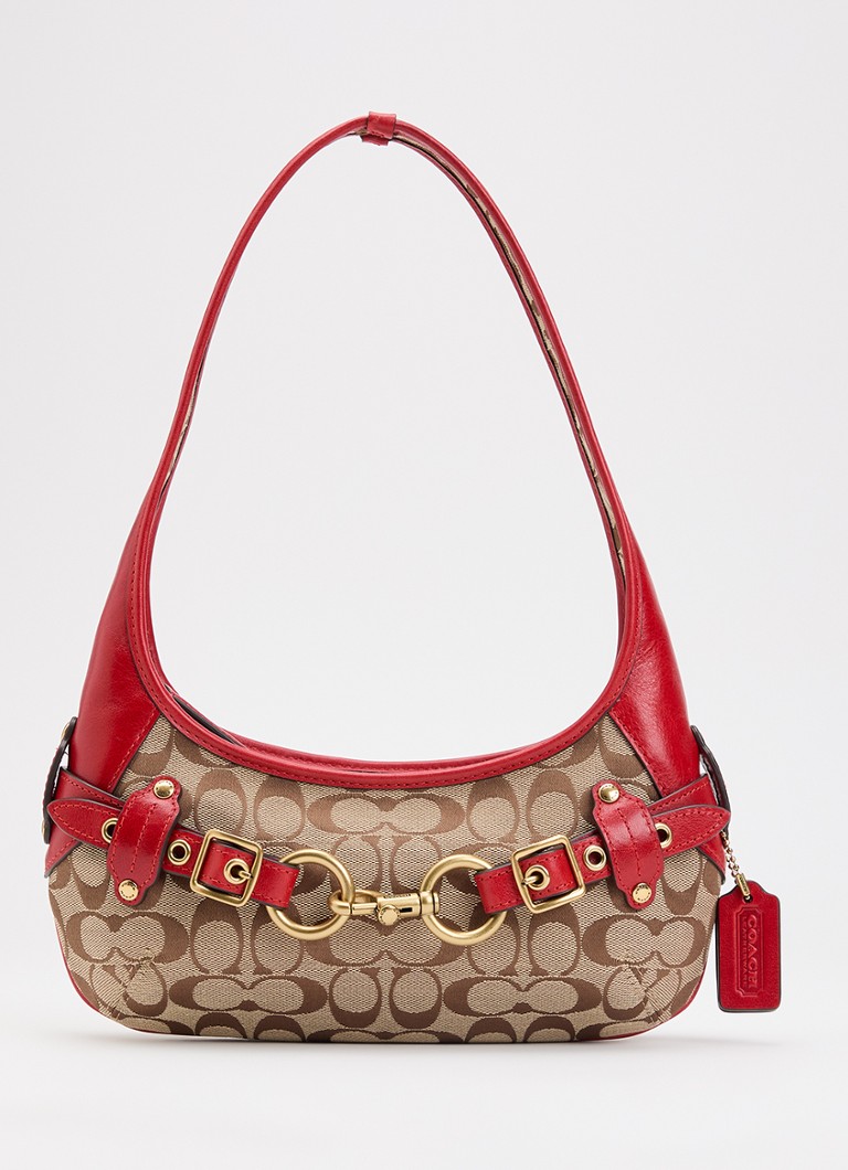 Coach Dames Belted Ergo 26 schoudertas met leren details en logoprint in de kleur Beige, maat: 1SZ