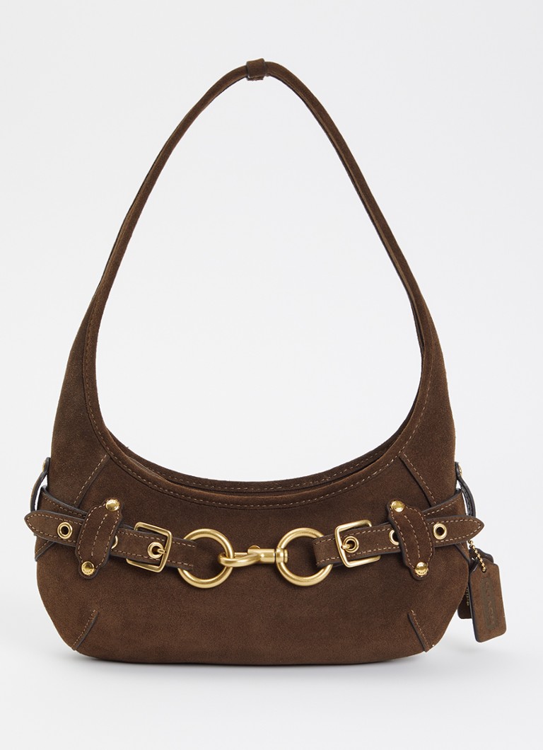 Coach Dames Belted Ergo 26 schoudertas van suède in de kleur Donkerbruin, maat: 1SZ