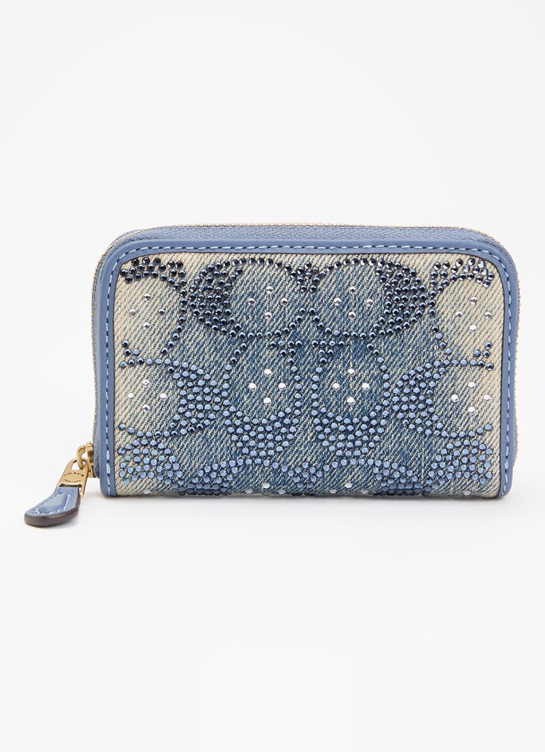 Coach Dames Portemonnee van denim met strass in de kleur Indigo, maat: 1SZ