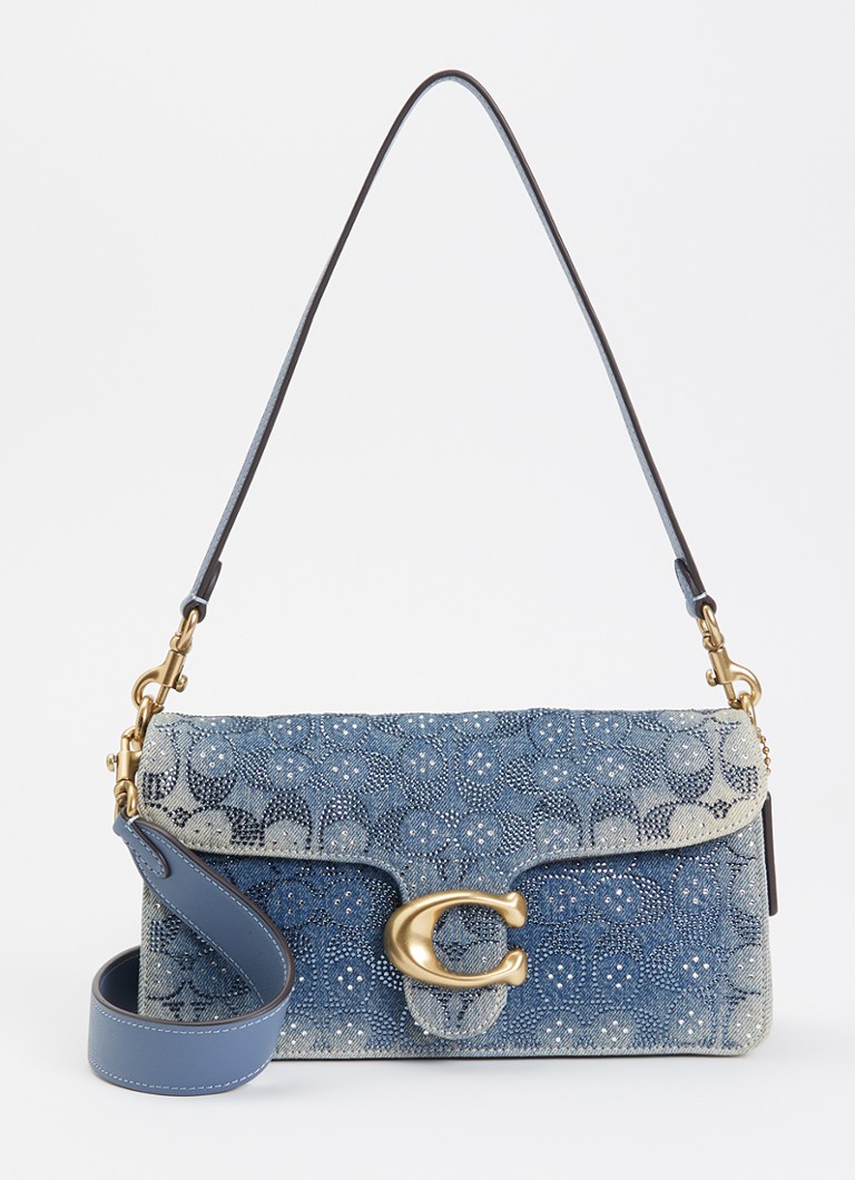 Coach Dames Soft Tabby 26 schoudertas van denim met strass in de kleur Blauw, maat: 1SZ