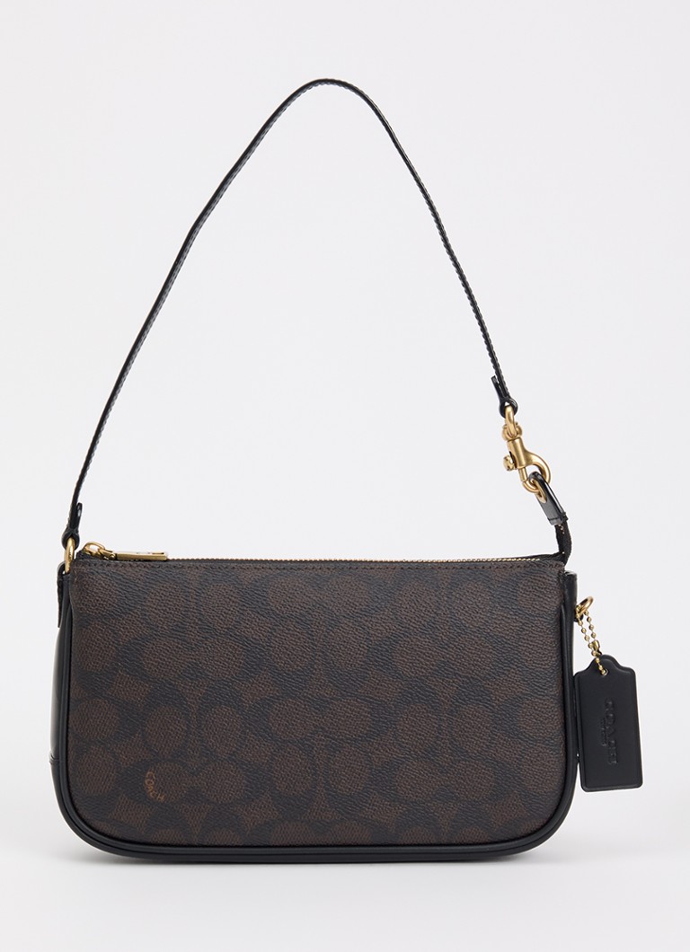 Coach Dames Plaza schoudertas met logoprint in de kleur Donkerbruin, maat: 1SZ