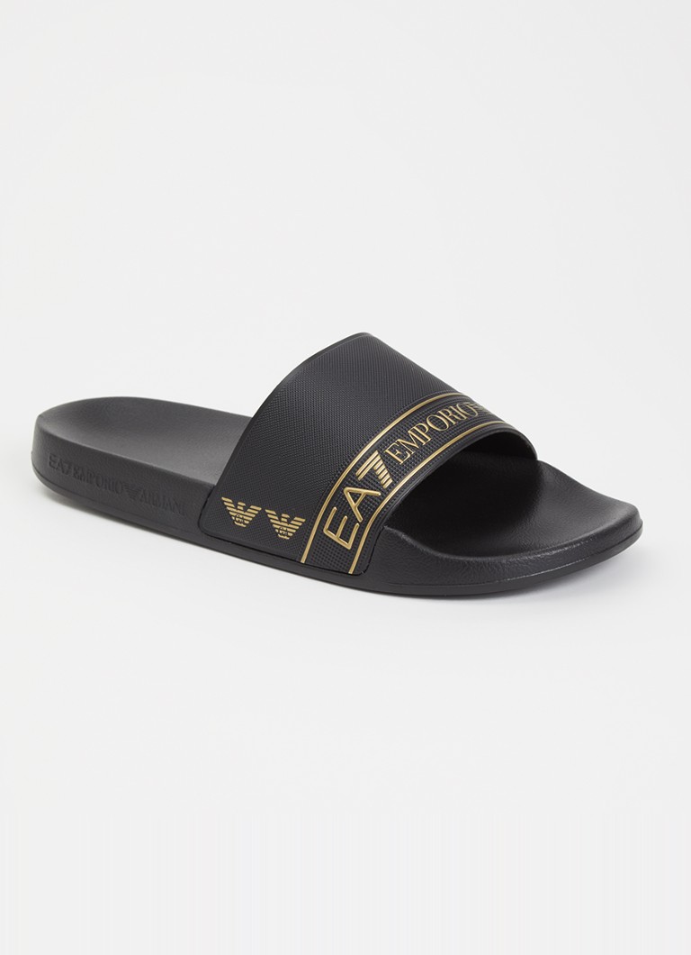 Armani Heren Slipper met logo in de kleur Zwart