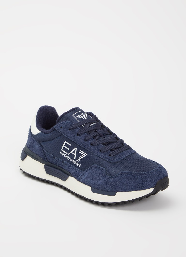 Armani Heren Sneaker met logo en suède details in de kleur Donkerblauw
