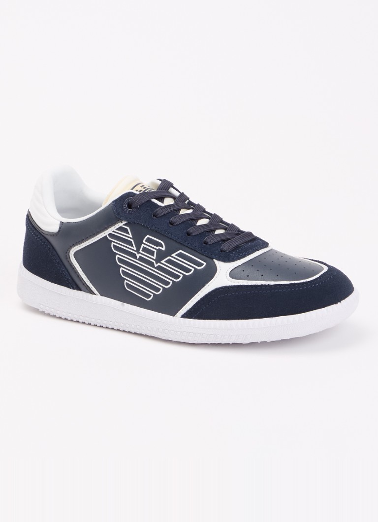 Armani Heren Sneaker van leer met suède details in de kleur Donkerblauw