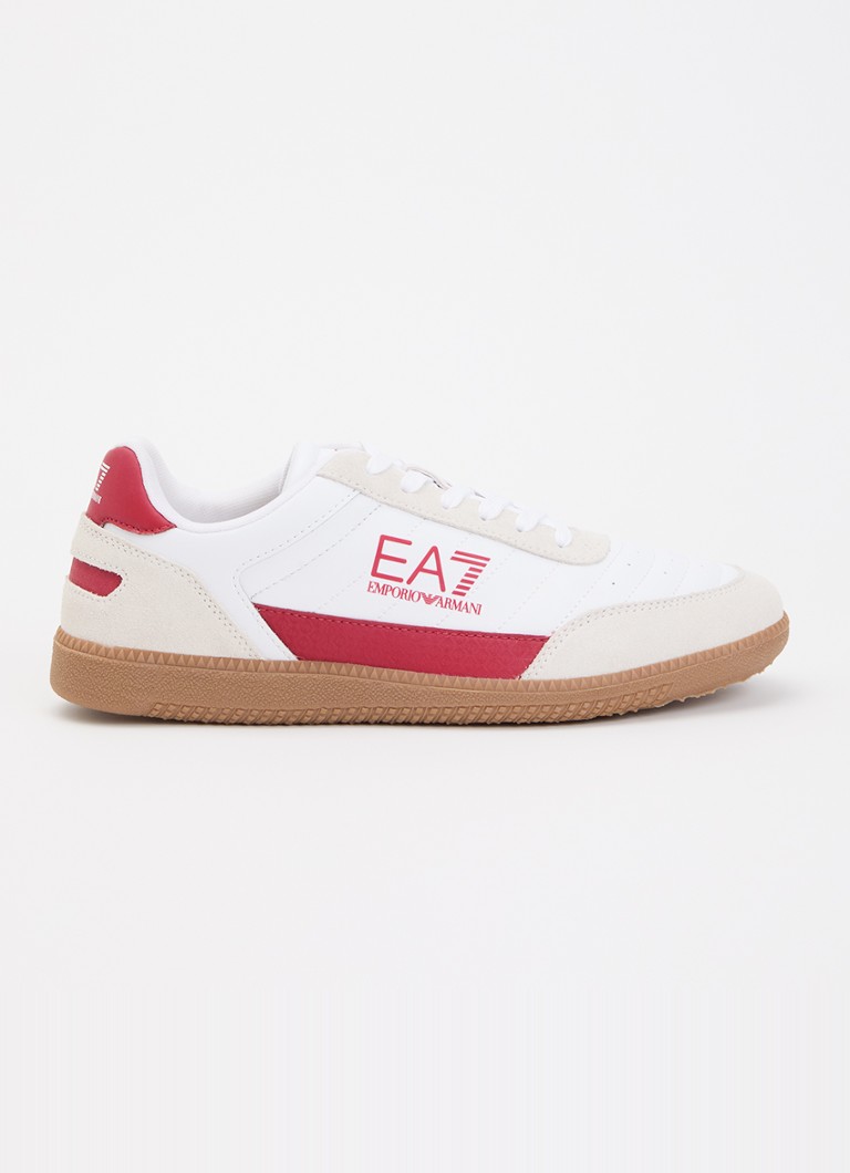 Armani Heren Sneaker van leer met suède details en logo in de kleur Donkerrood