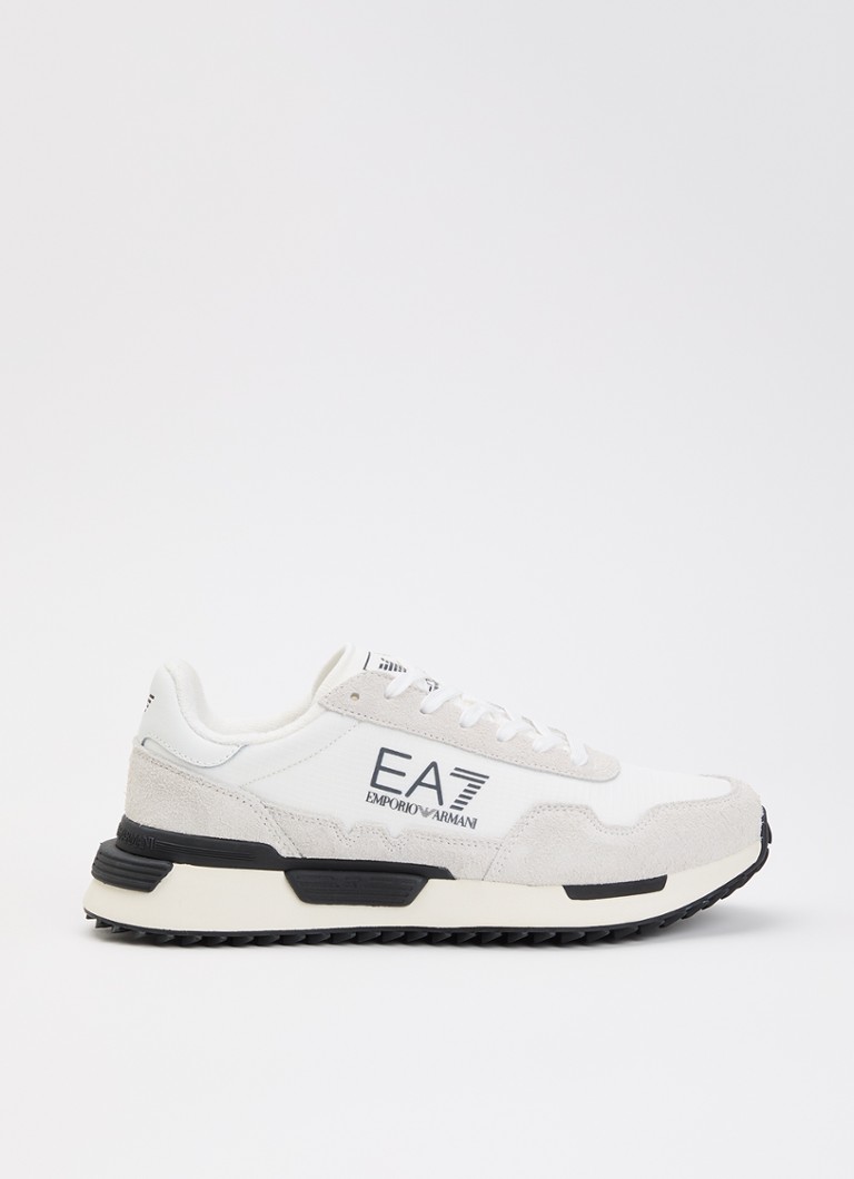 Armani Heren Sneaker suède details en logo in de kleur Gebroken wit