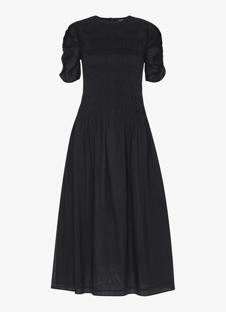 Whistles Dames Avery midi jurk met smockwerk in de kleur Zwart