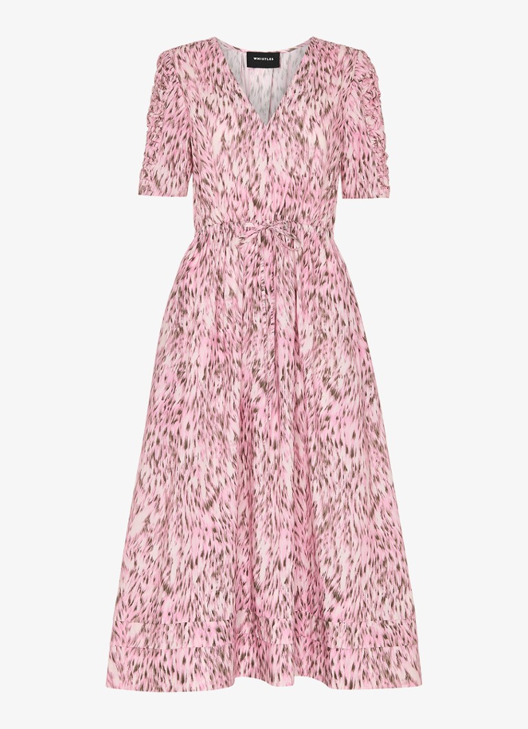 Whistles Dames Pink midi jurk met V-hals in de kleur Roze