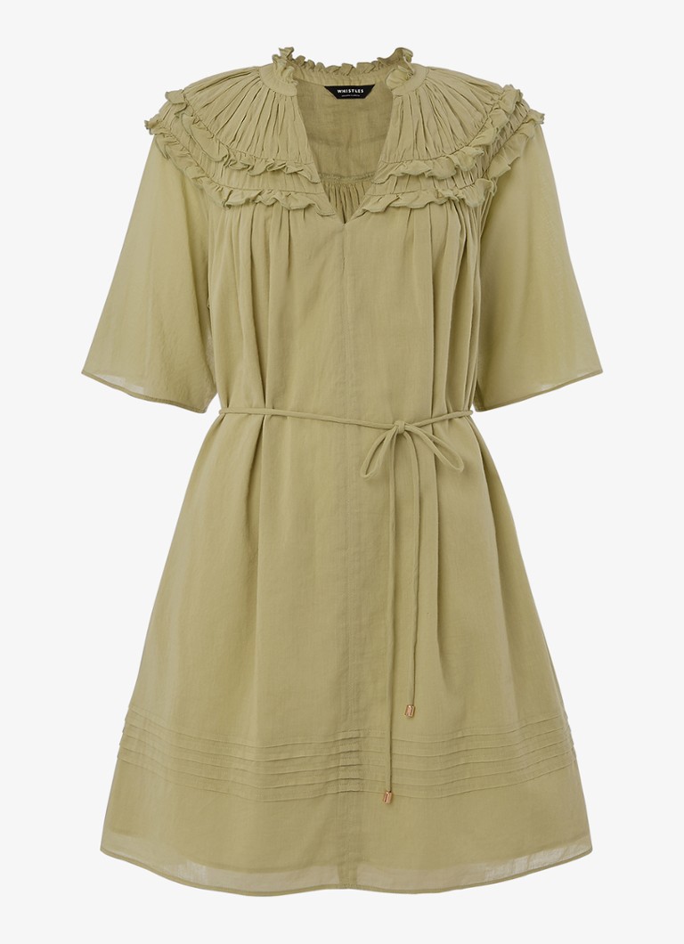 Whistles Dames Mini tuniekjurk met smockwerk en ruches in de kleur Khaki