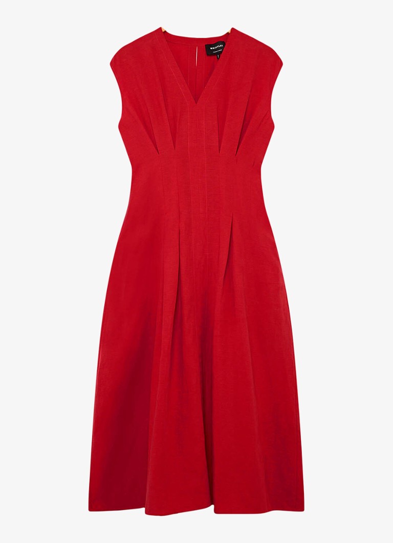 Whistles Dames Midi jurk in linnenblend met plooien in de kleur Steenrood
