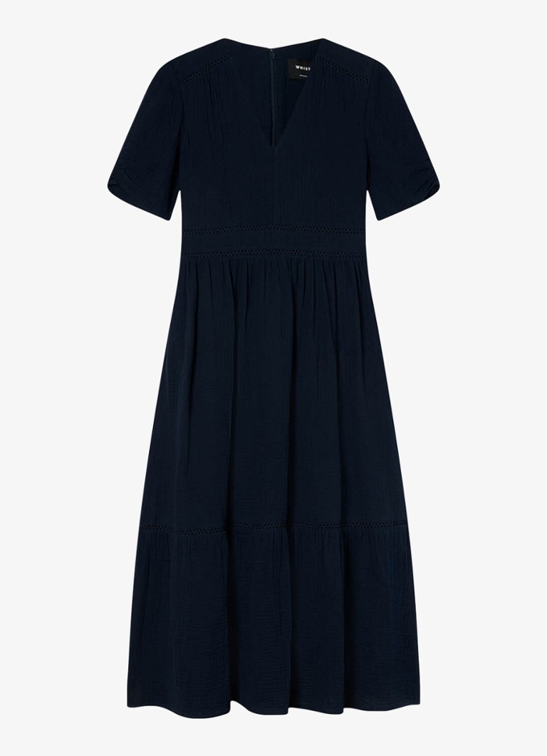 Whistles Dames Midi jurk met plooien en steekzakken in de kleur Donkerblauw