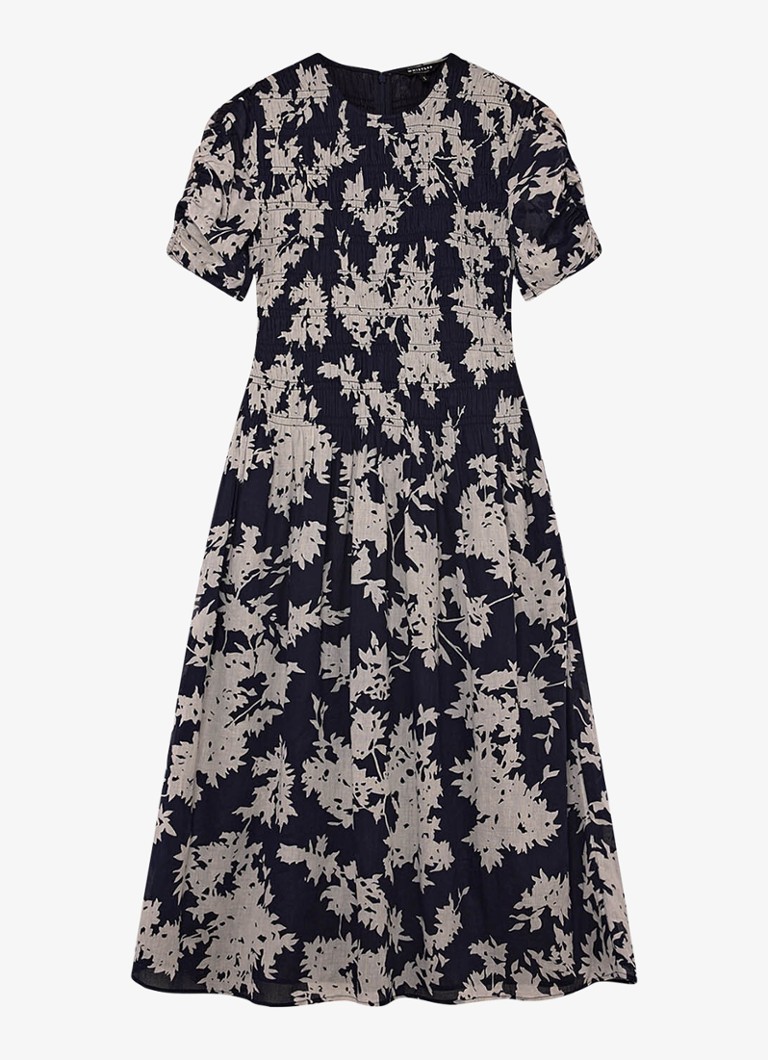 Whistles Dames Shadow Floral midi jurk met bloemenprint en smockwerk in de kleur Ivoor