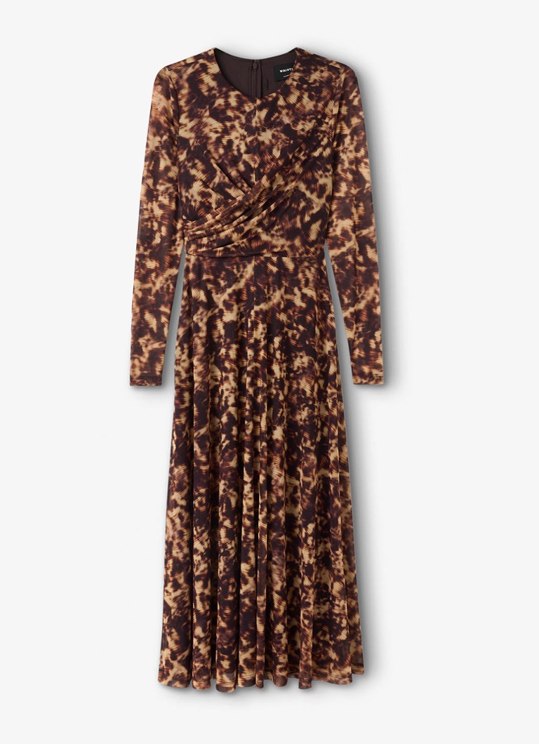 Whistles Dames Jurk van mesh met plooien en dierenprint in de kleur Bruin
