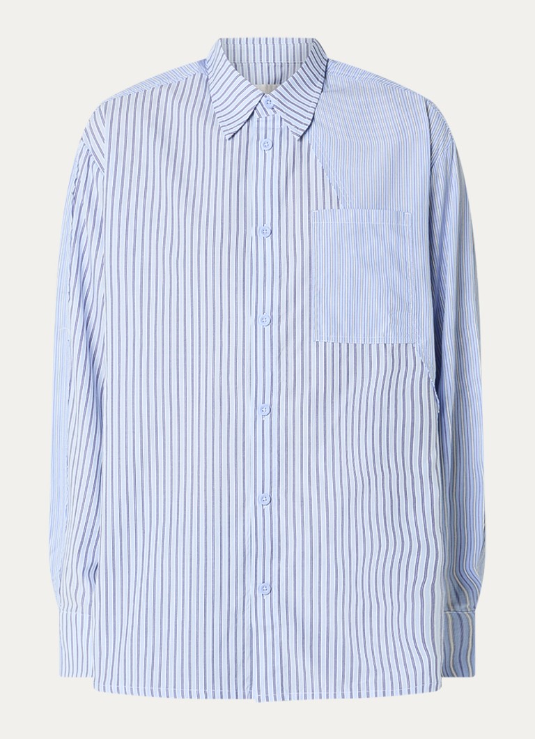 Arte Antwerp Heren Regular fit overhemd met streepprint en borstzak in de kleur Blauwgrijs, maat: L