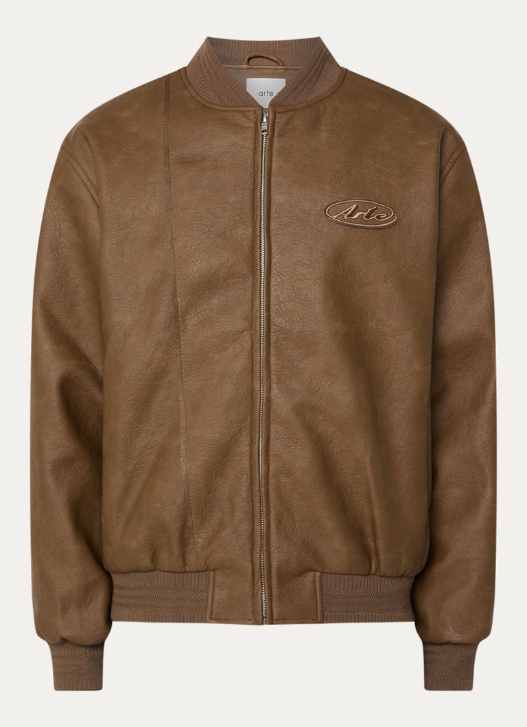 Arte Antwerp Heren Bomberjack van imitatieleer met logo in de kleur Bruin, maat: M