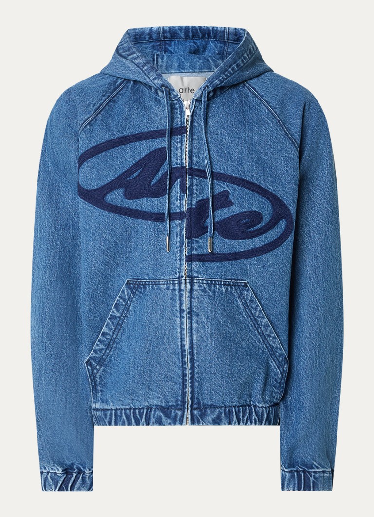 Arte Antwerp Heren Spijkerjas met logoborduring en capuchon in de kleur Indigo, maat: XL