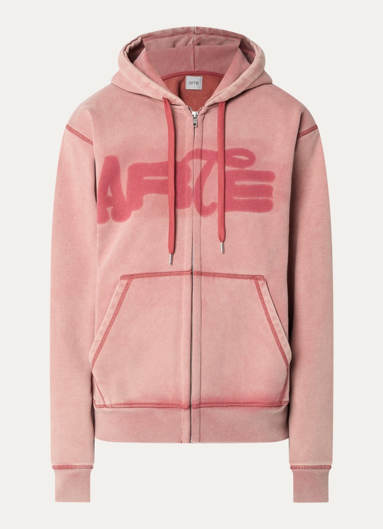 Arte Antwerp Heren Fadeout sweatvest met logoprint in de kleur Zalmroze, maat: M