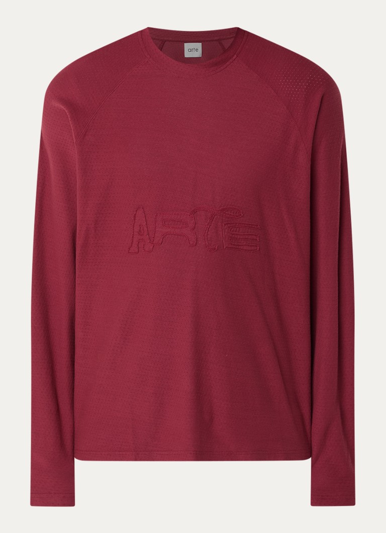 Arte Antwerp Heren Longsleeve met logoborduring in de kleur Bordeauxrood, maat: L