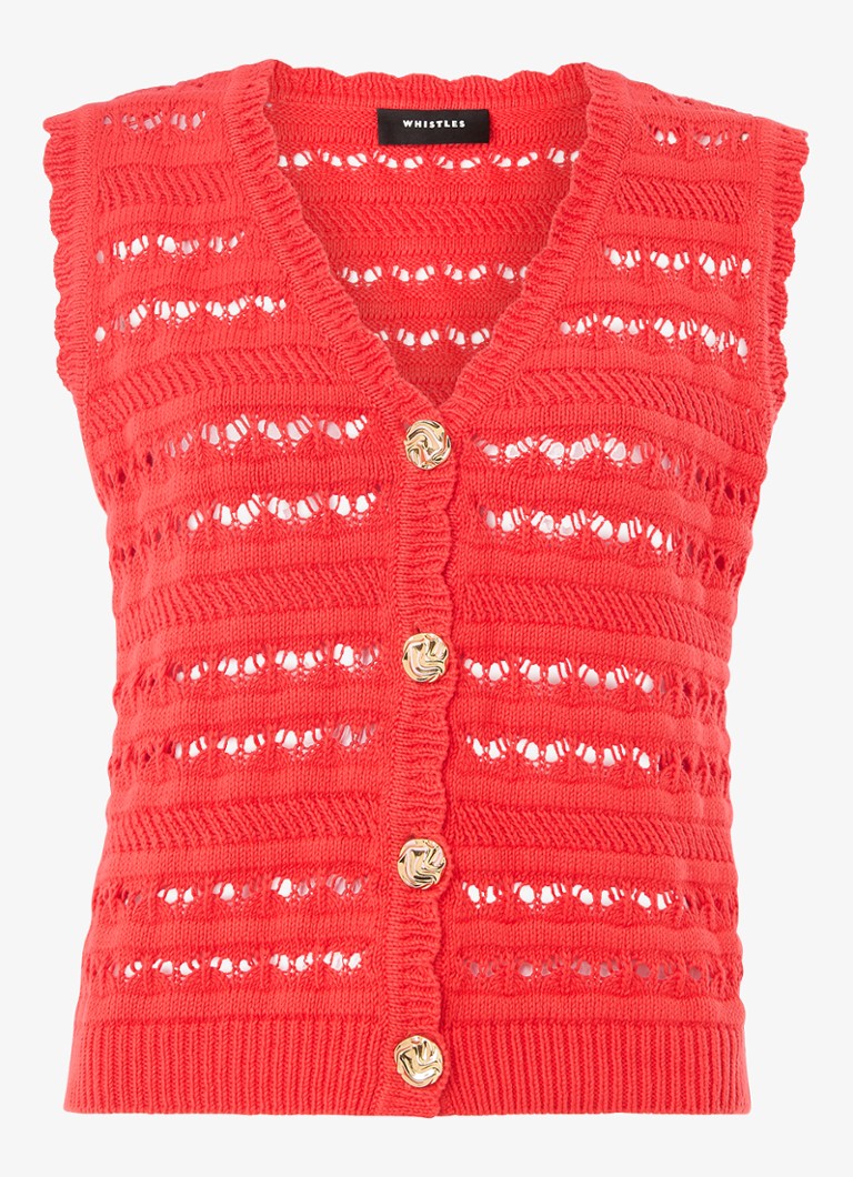 Whistles Dames Fijngebreide top met opengewerkt dessin in de kleur Steenrood