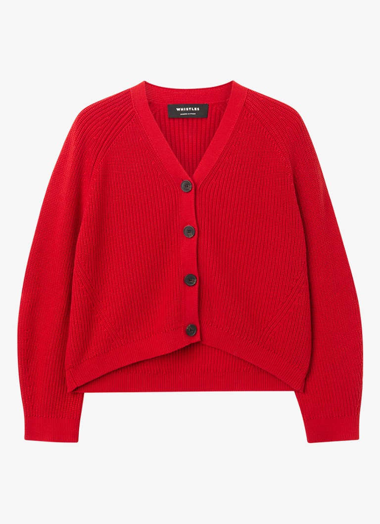 Whistles Dames Ribgebreid vest met V-hals in de kleur Steenrood