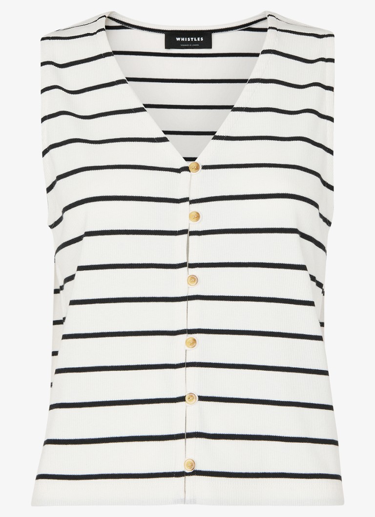 Whistles Dames Top met streepprint en ribstructuur in de kleur Wit