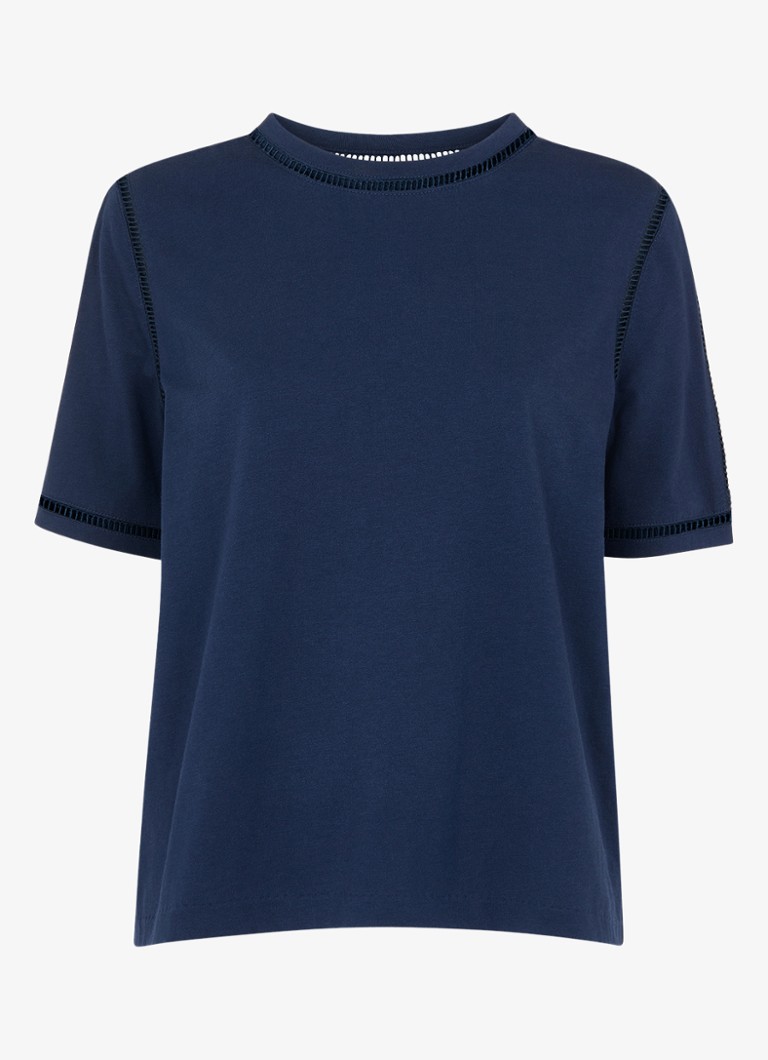 Whistles Dames Broderie T-shirt met opengewerkt dessin in de kleur Donkerblauw