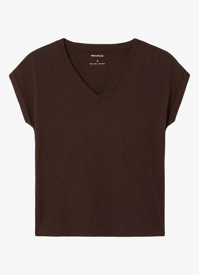 Whistles Dames Willa T-shirt met V-hals in de kleur Donkerbruin