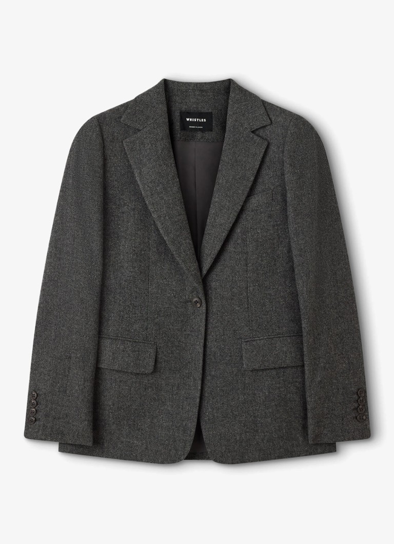 Whistles Dames Herringbone single-breasted blazer met visgraatdessin in de kleur Donkergrijs