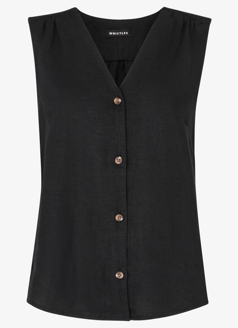 Whistles Dames Laura top van linnen in de kleur Zwart