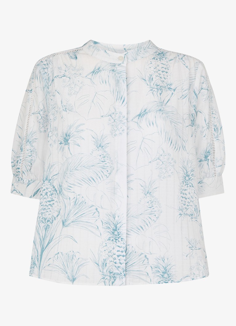 Whistles Dames Blouse met opengewerkt dessin en print in de kleur Lichtblauw