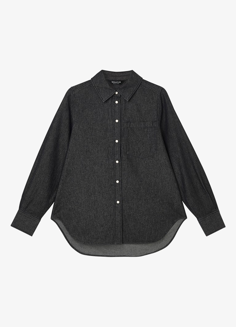 Whistles Dames Blouse van denim met borstzak in de kleur Donkergrijs