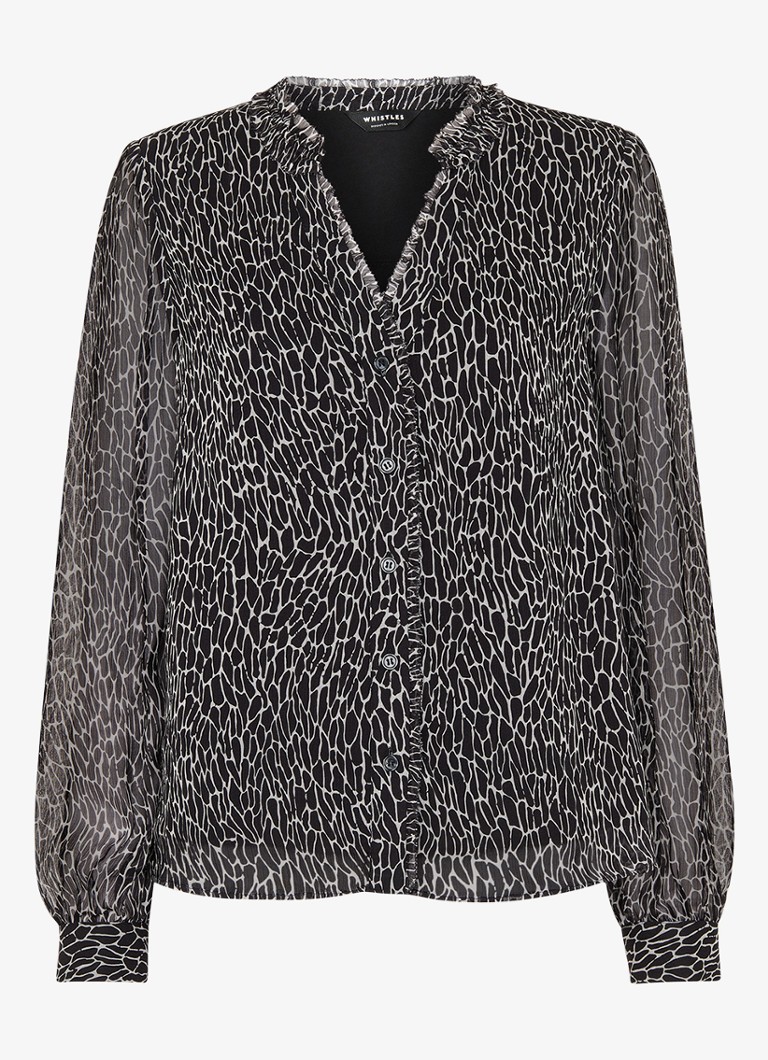 Whistles Dames Semi-transparante blouse met slangenprint in de kleur Zwart