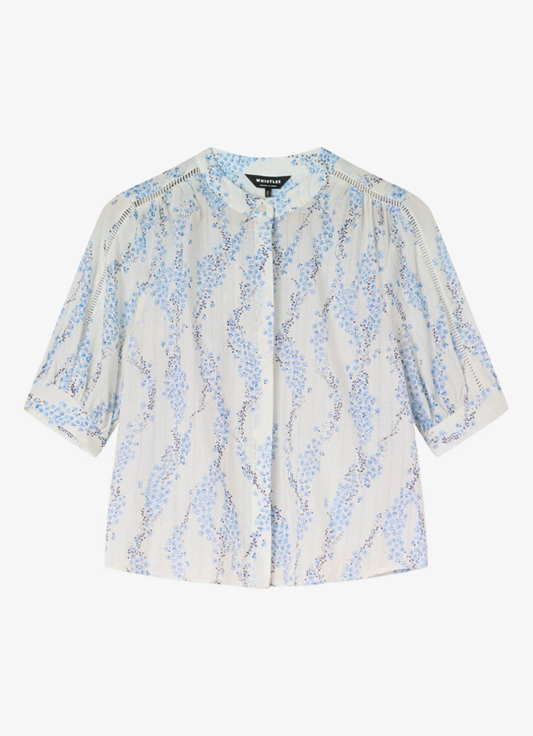 Whistles Dames Ditsy Stem blouse met print en pofmouw in de kleur Lichtblauw