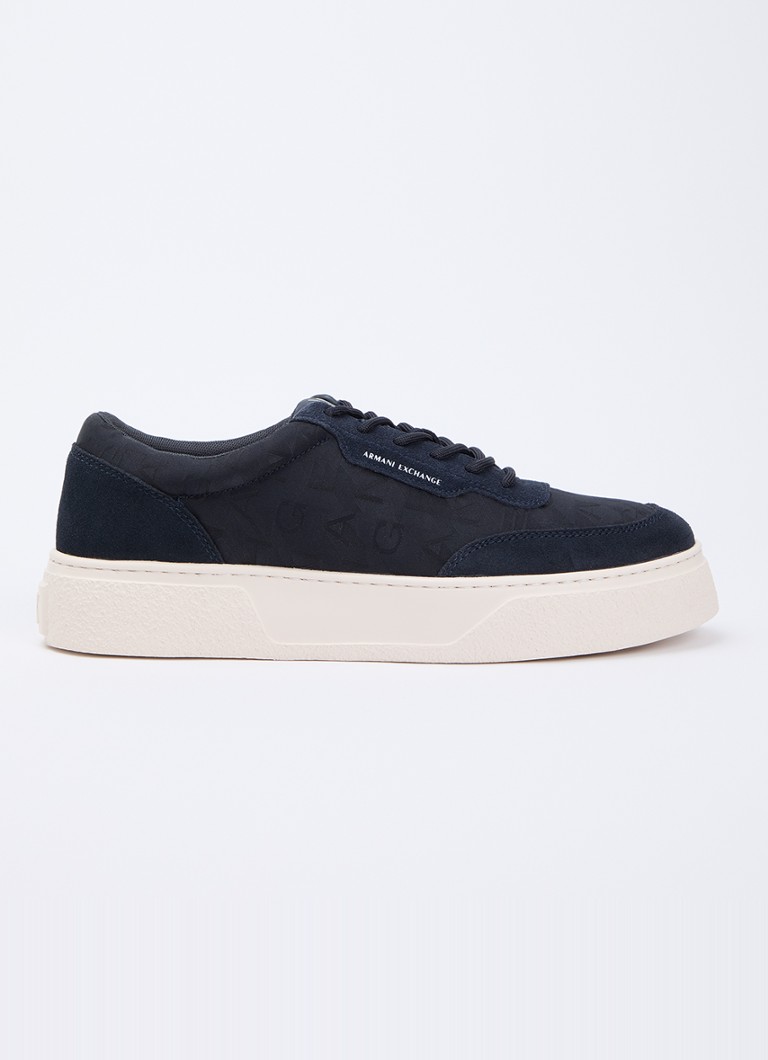 Armani Heren Sneaker met logoprint en details van suède in de kleur Donkerblauw