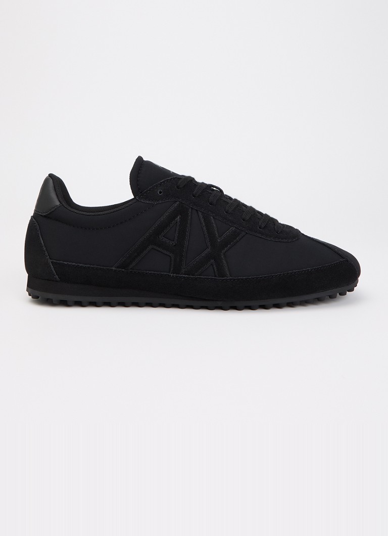 Armani Heren Sneaker met suède details en logo in de kleur Zwart