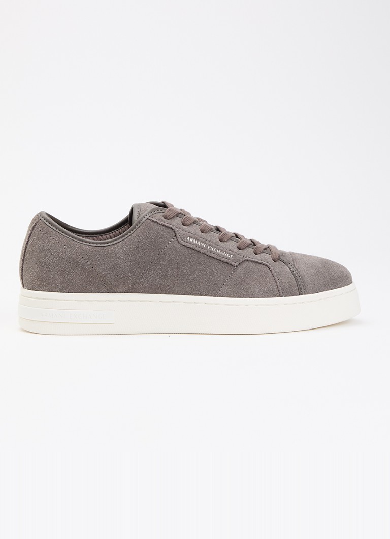 Armani Heren Sneaker van suède met logo in de kleur Middengrijs