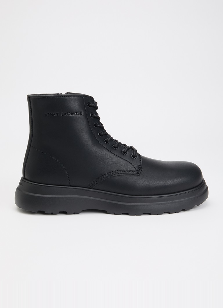 Armani Heren Veterboot van leer in de kleur Zwart
