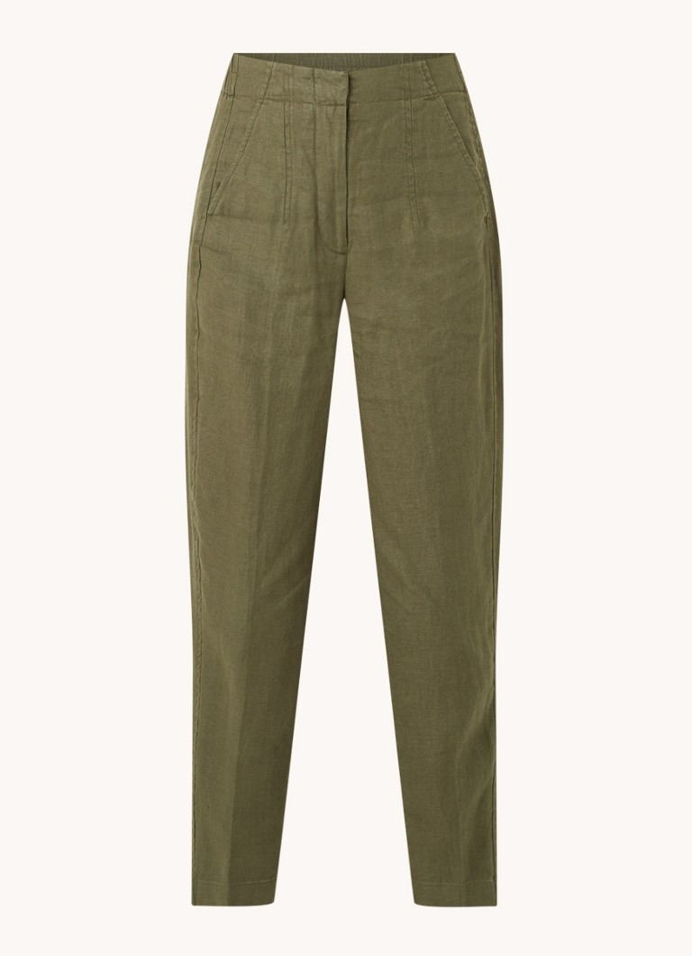 Whistles Dames High waist tapered fit pantalon van linnen in de kleur Legergroen